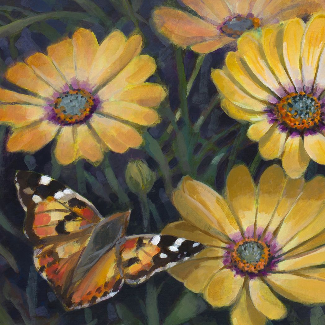 Painted Lady & Daisies Original Painting
