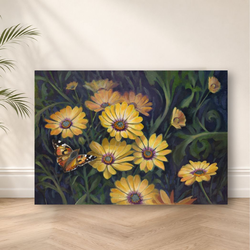 Painted Lady & Daisies Original Painting