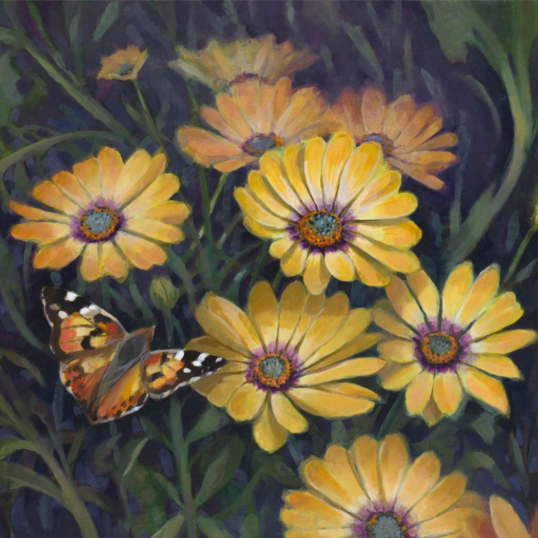 Painted Lady & Daisies Original Painting