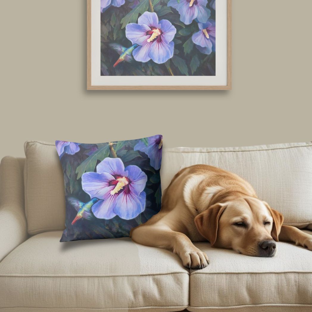 Hummingbird & Hibiscus Cushion
