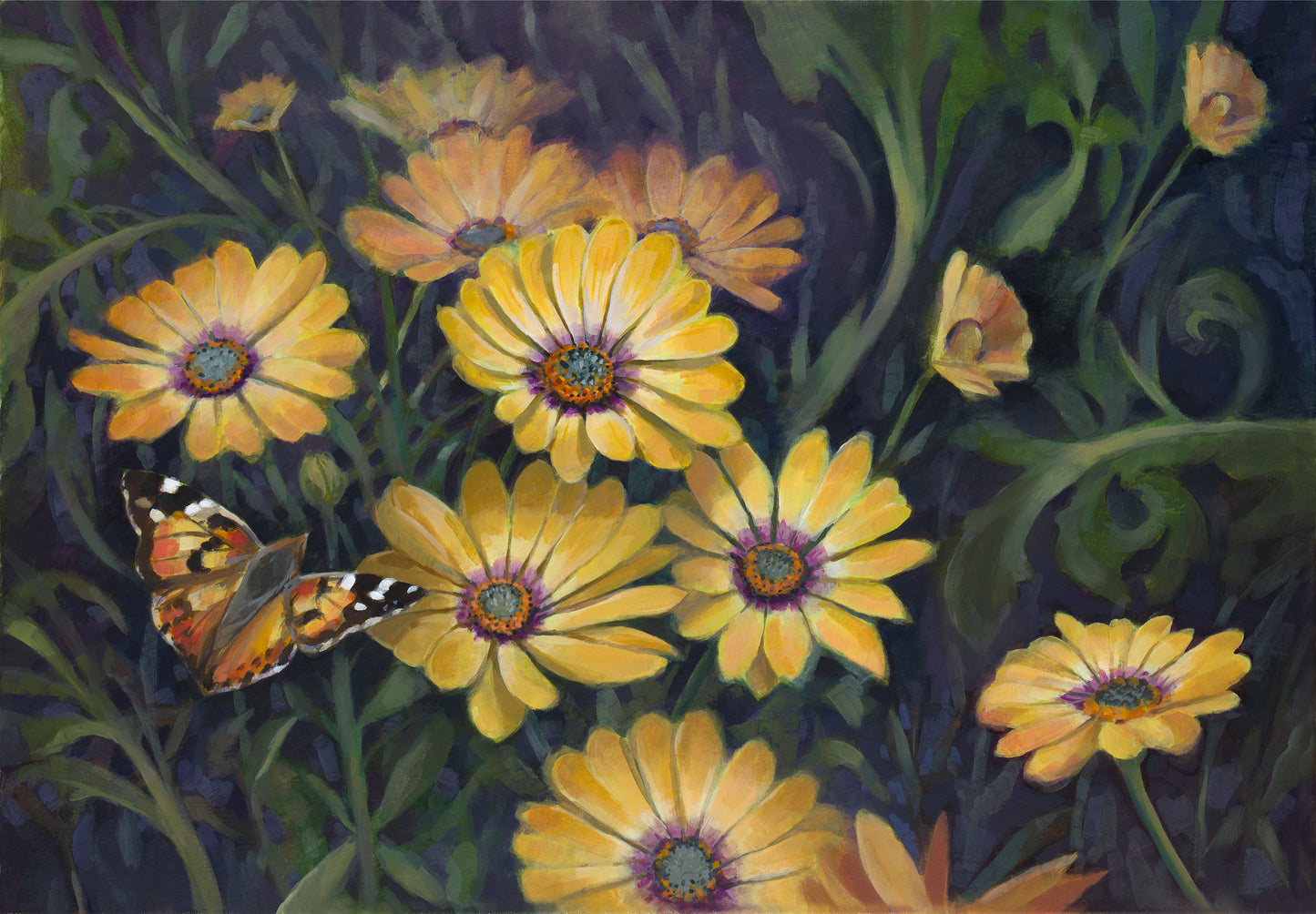Painted Lady & Daisies Fine Art Canvas Print