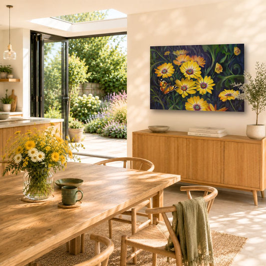 Painted Lady & Daisies Fine Art Canvas Print