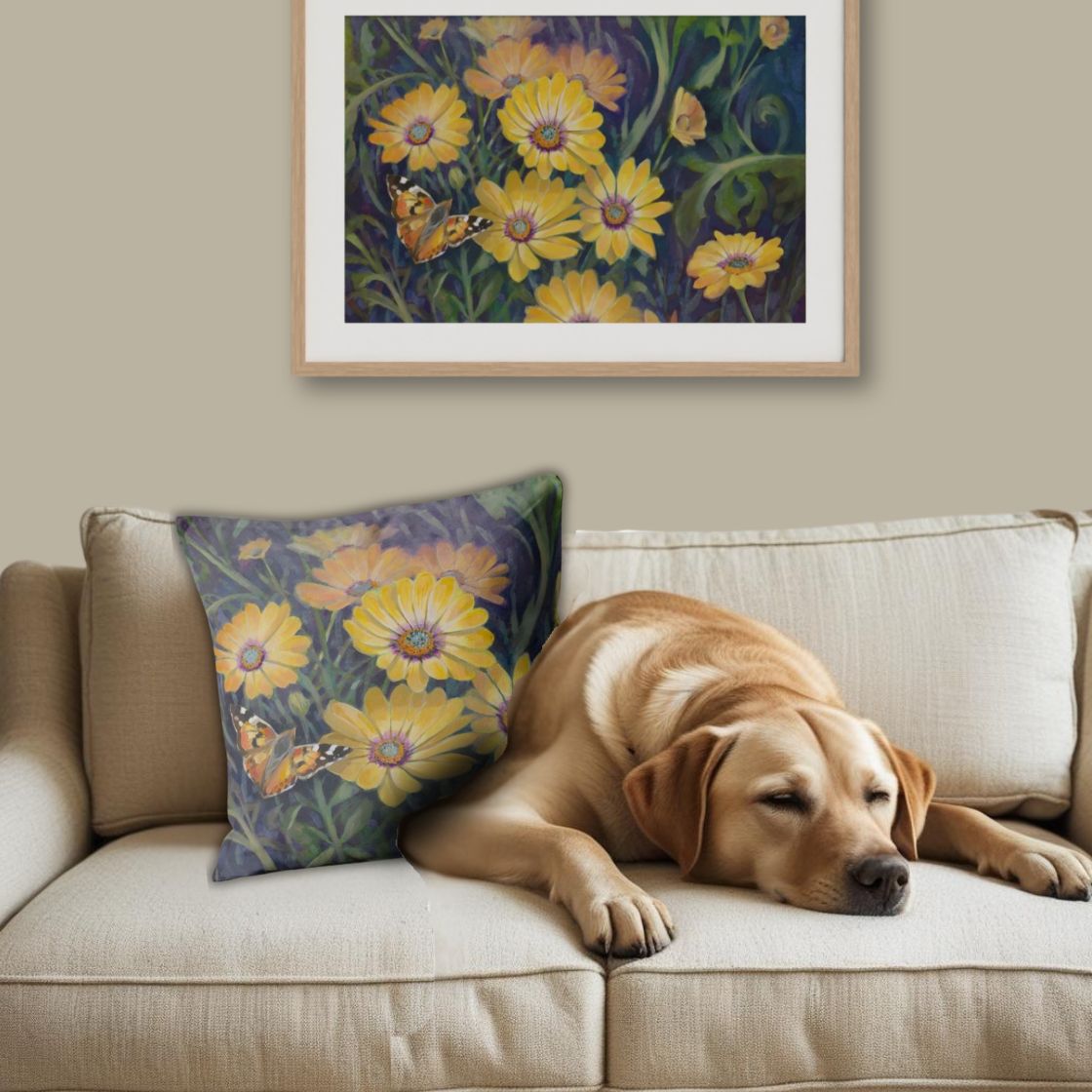 Painted Lady & Daisies Cushion