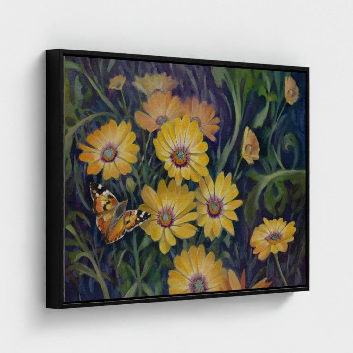 Painted Lady & Daisies Fine Art Canvas Print