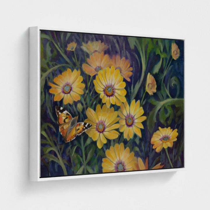 Painted Lady & Daisies Fine Art Canvas Print